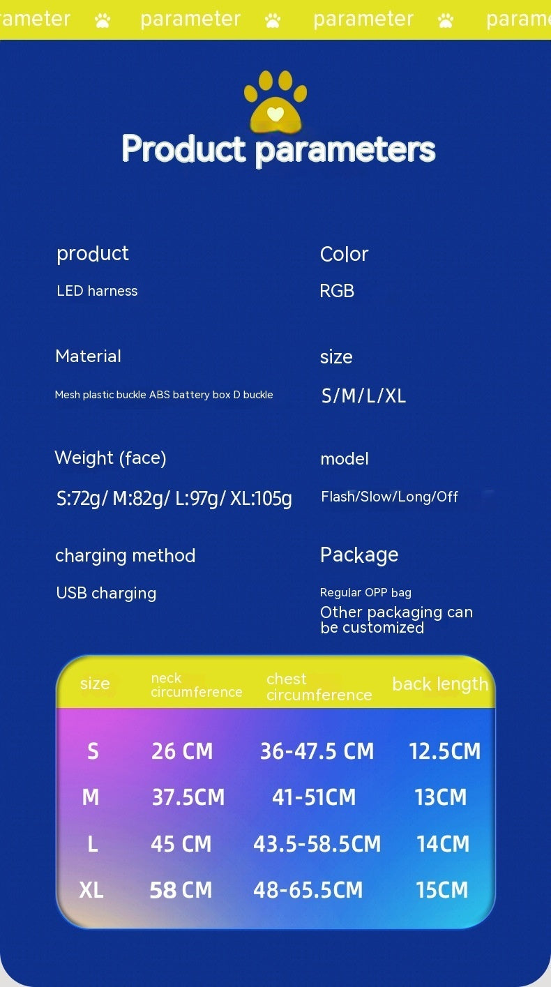 LED Luminous Dog Harness USB Charging