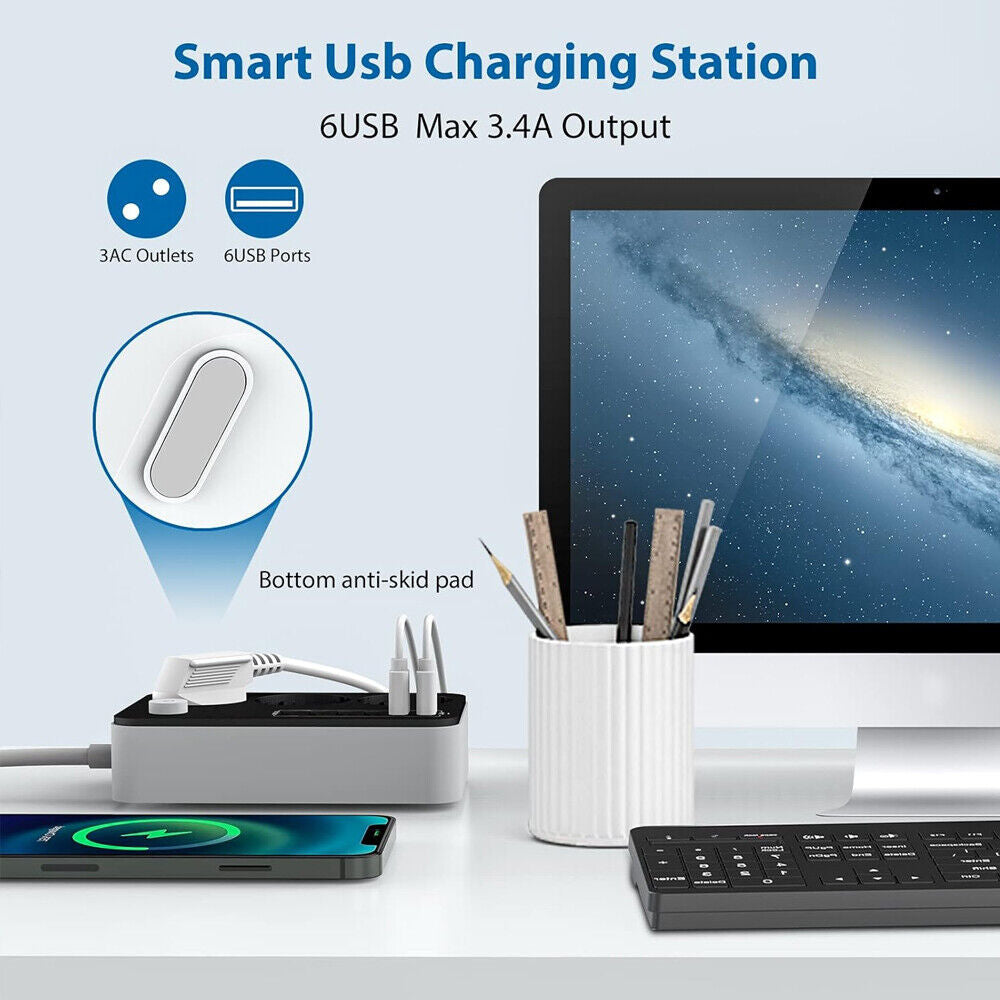 EU Plug Power Strip 2M Extension Cable Multiprise