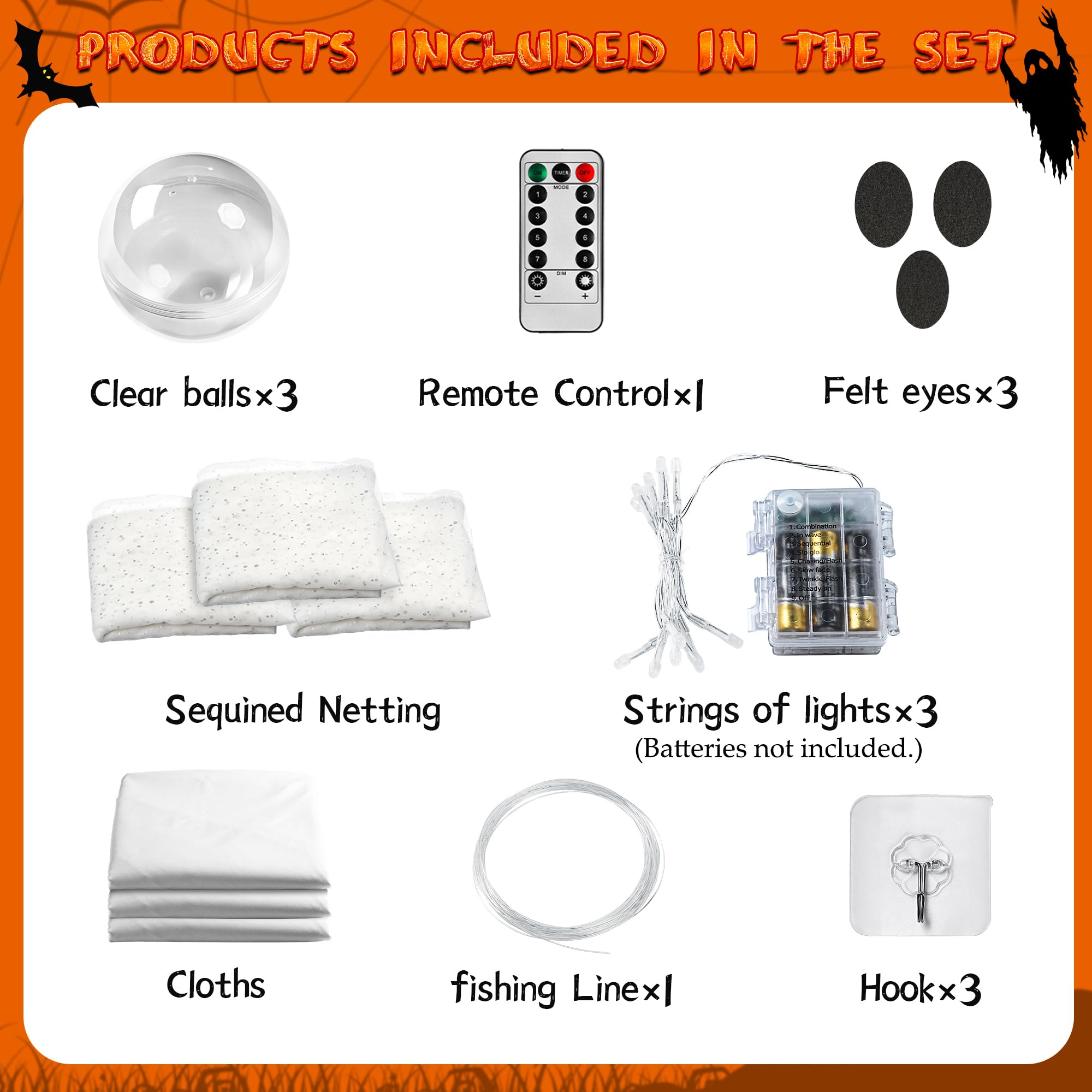 2-Pack Halloween Ghost Decorations with Remote-Controlled String Lights