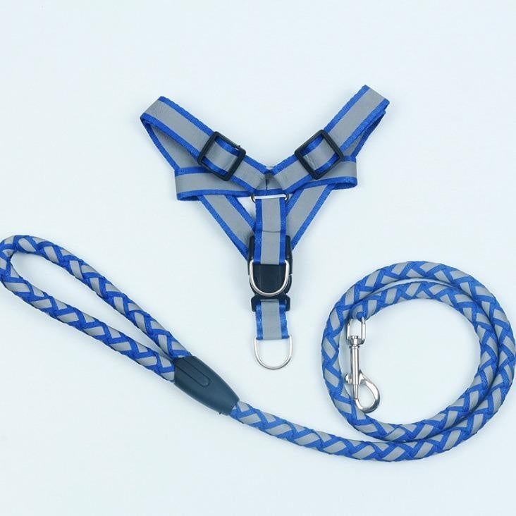 Reflective Nylon Braided Pet Leash Harness Set