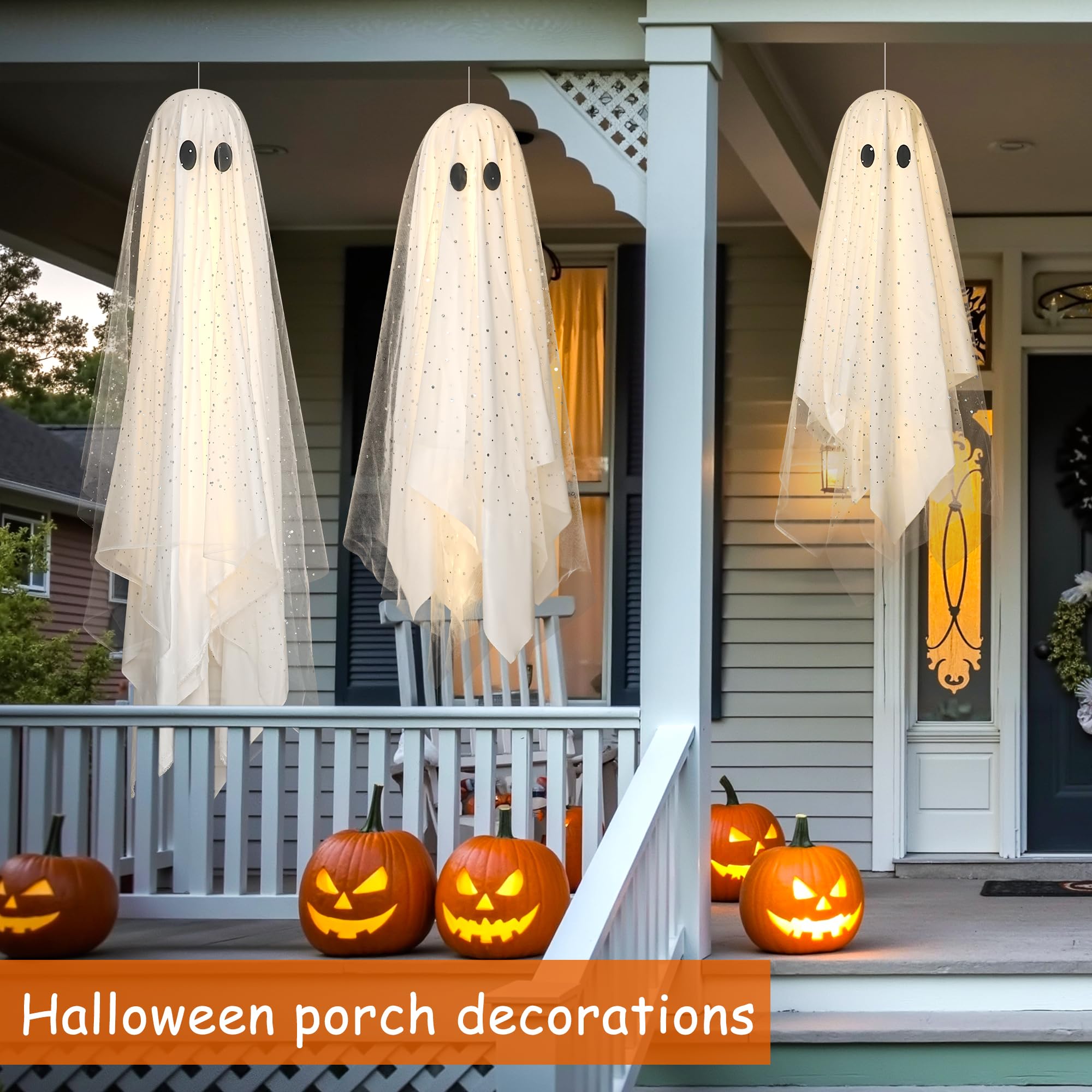 2-Pack Halloween Ghost Decorations with Remote-Controlled String Lights