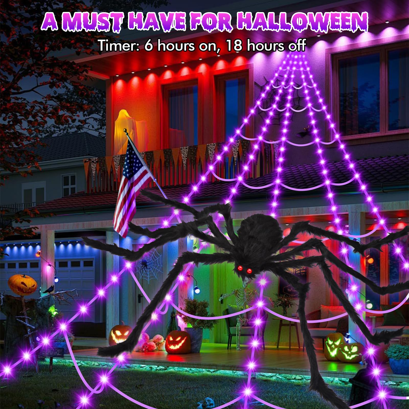 '200' Spider Web with 59' Giant Spider – Halloween Outdoor/Indoor Decor for Yard