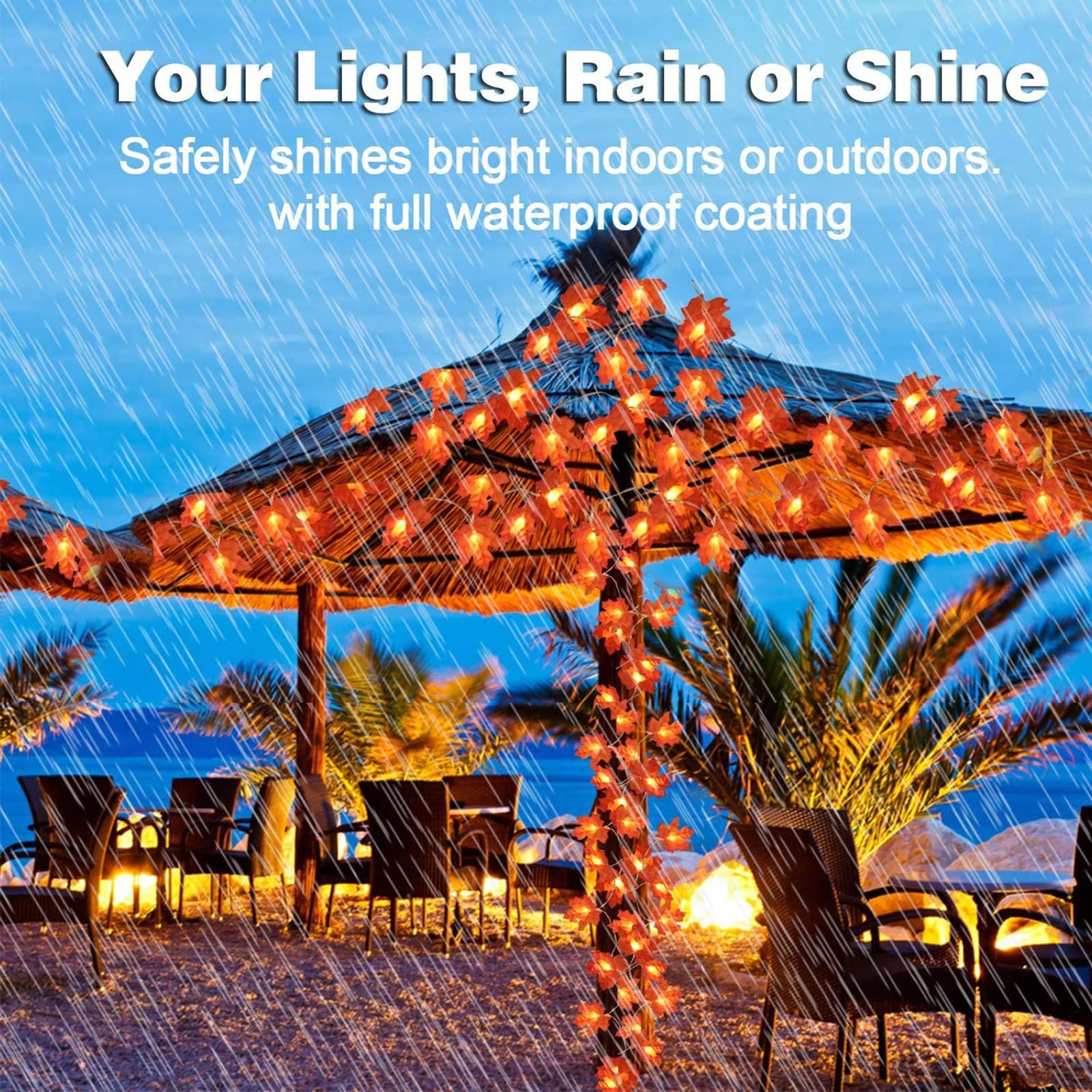 TURNMEON 2-Pack 20ft Maple Leaf LED String Lights