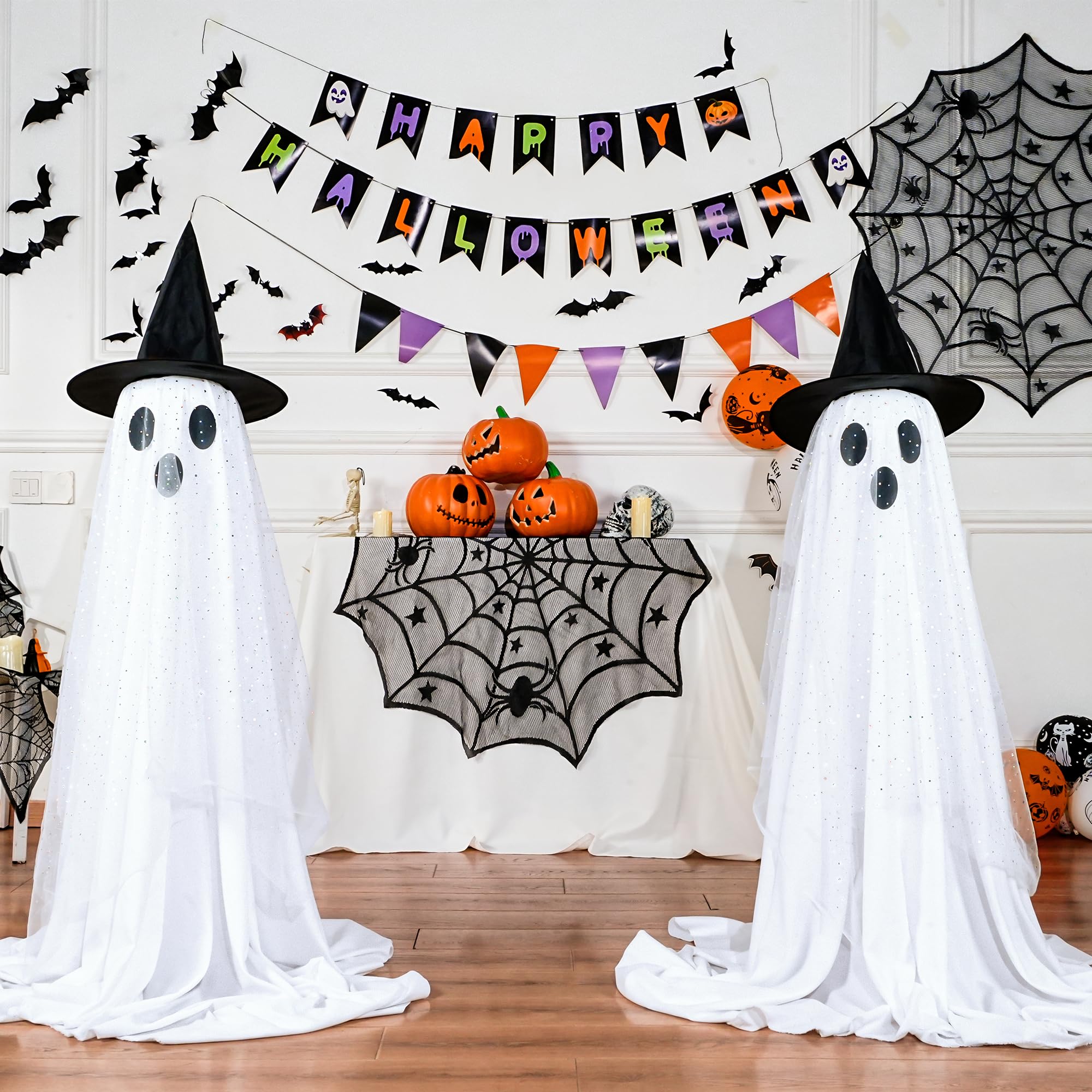 2-Pack Halloween Ghost Decorations with Remote-Controlled String Lights