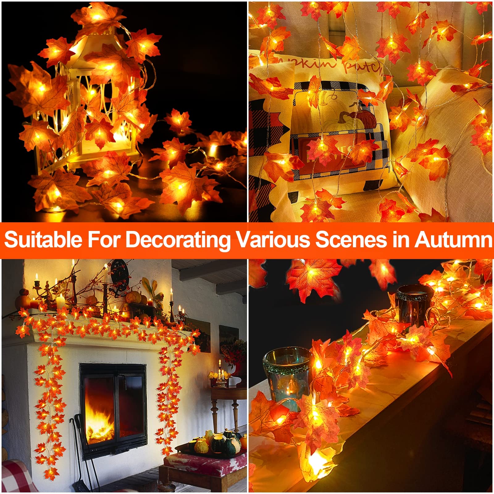 TURNMEON 2-Pack 20ft Maple Leaf LED String Lights
