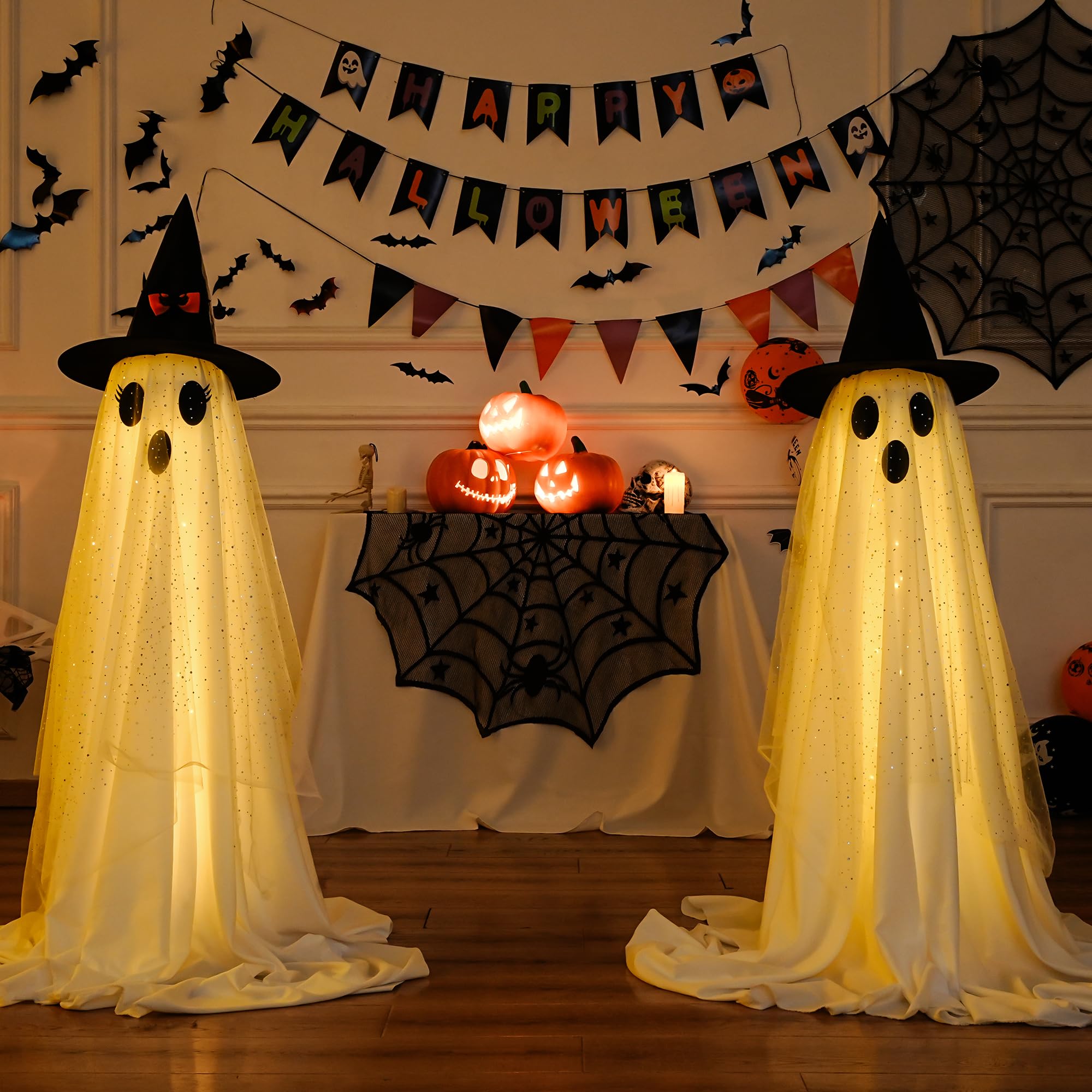 2-Pack Halloween Ghost Decorations with Remote-Controlled String Lights