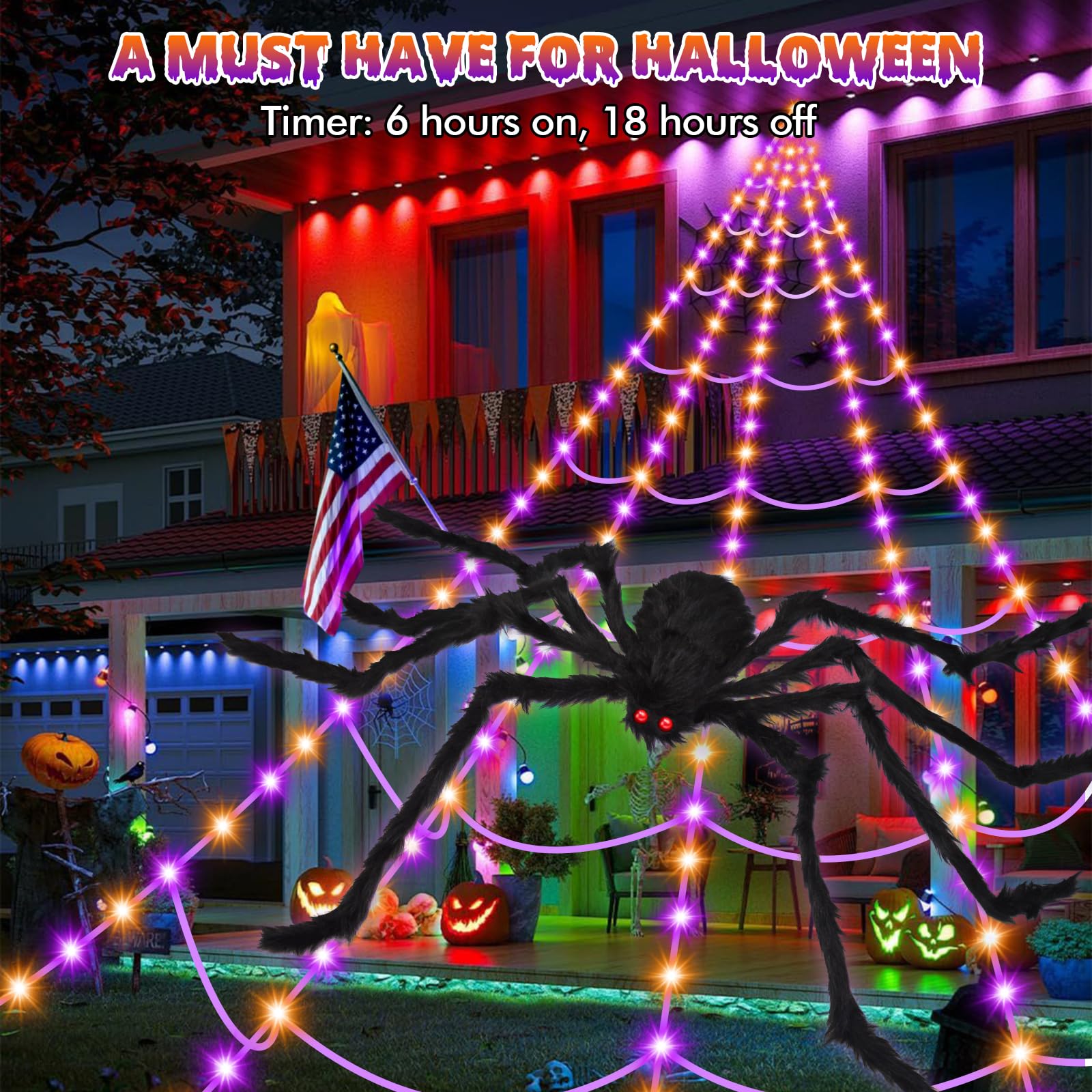 '200' Spider Web with 59' Giant Spider – Halloween Outdoor/Indoor Decor for Yard