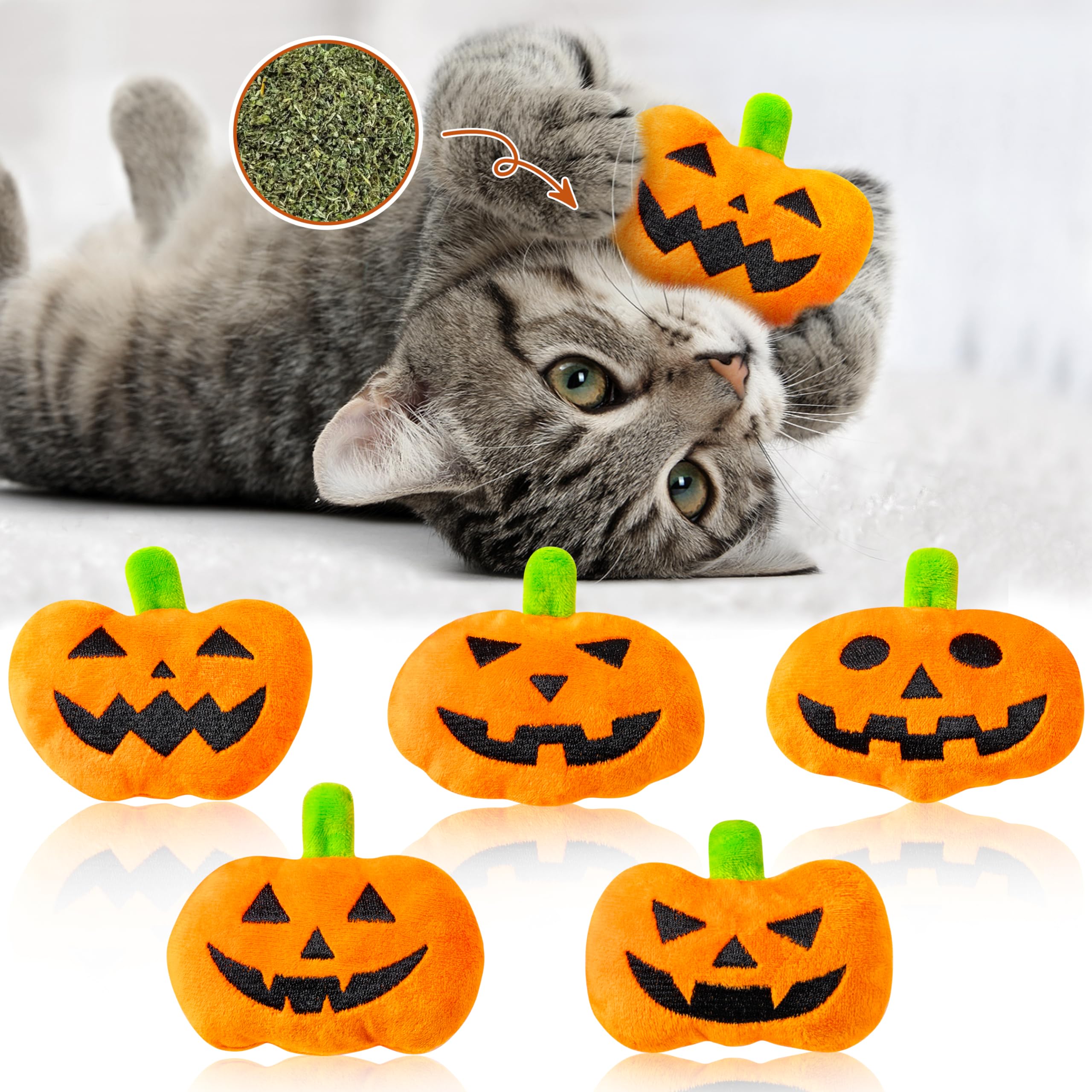 MALLMALL6 Halloween Catnip Toys – 5pcs Pumpkin Teething Set for Kittens & Cats