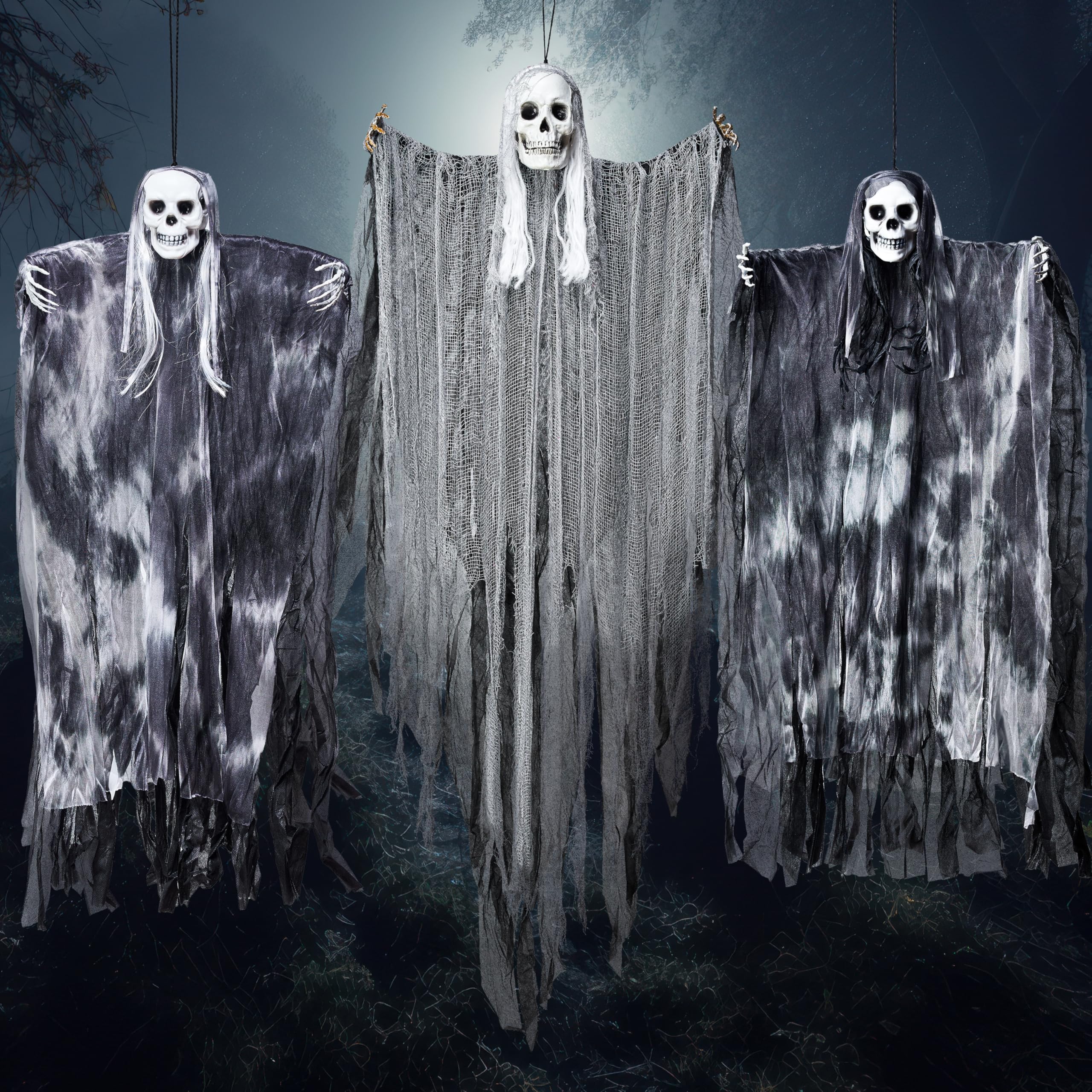 JOYIN 3-Pack Hanging Skeleton Ghosts